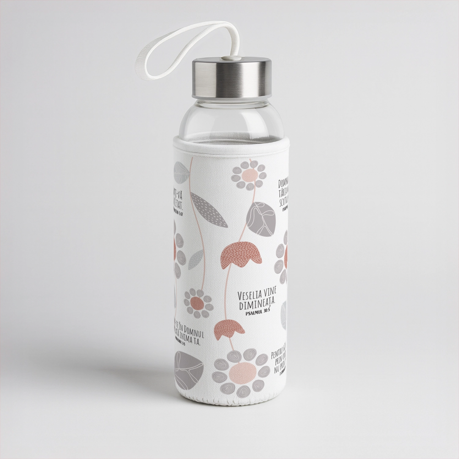 Bidon sticla cu husa textila, cu verset biblic - Versete biblice